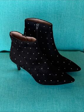 Women's Black Studded Suede Ankle Boots